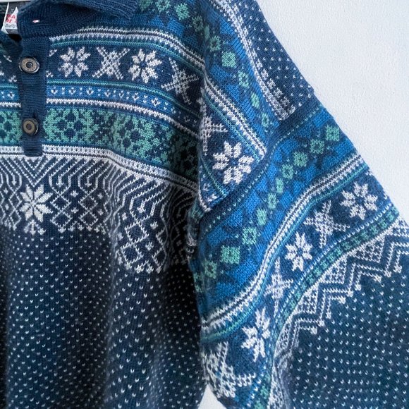 Vintage DALE of Norway Authentic Wool Knitwear Ski Winter Outdoor Blue Sweater L - Picture 6 of 11